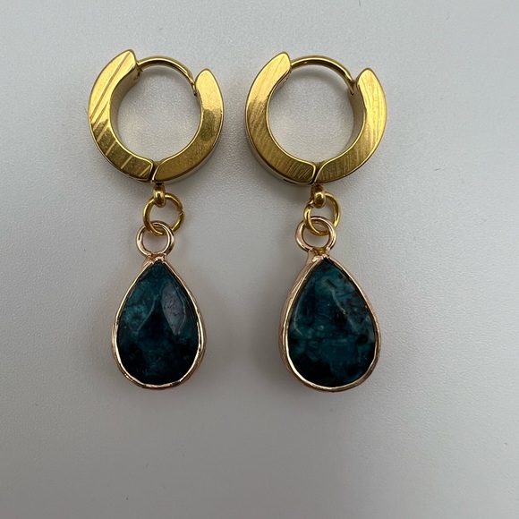 Crystal & Stone Dainty Gold Hoop Earrings - Stylish Boho Chic Earrings - Picture 12 of 15